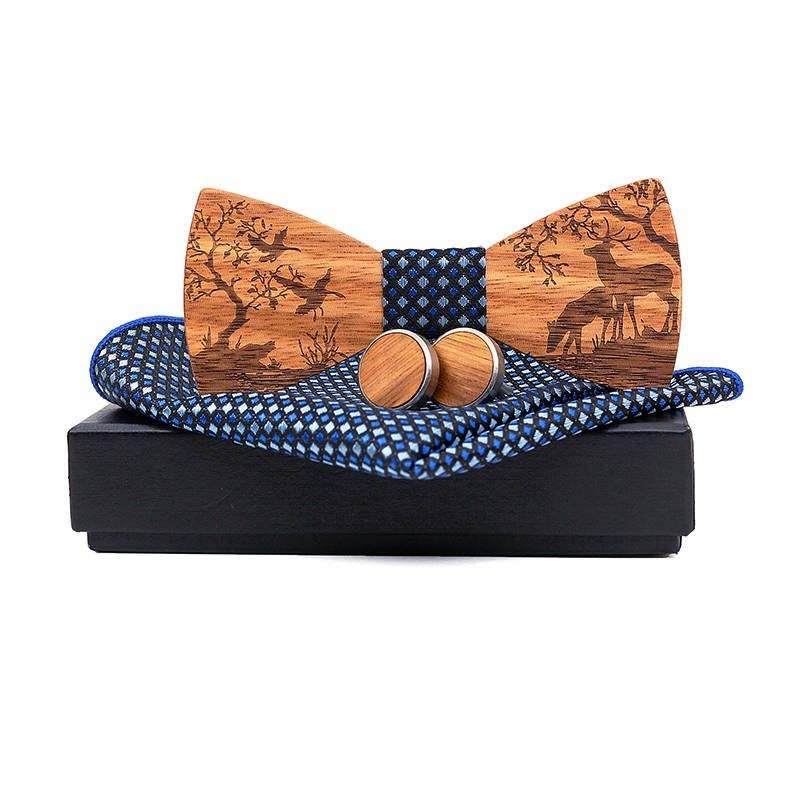 Dark Blue - Timber Bow Tie Set - Your One Stop Wed Shop